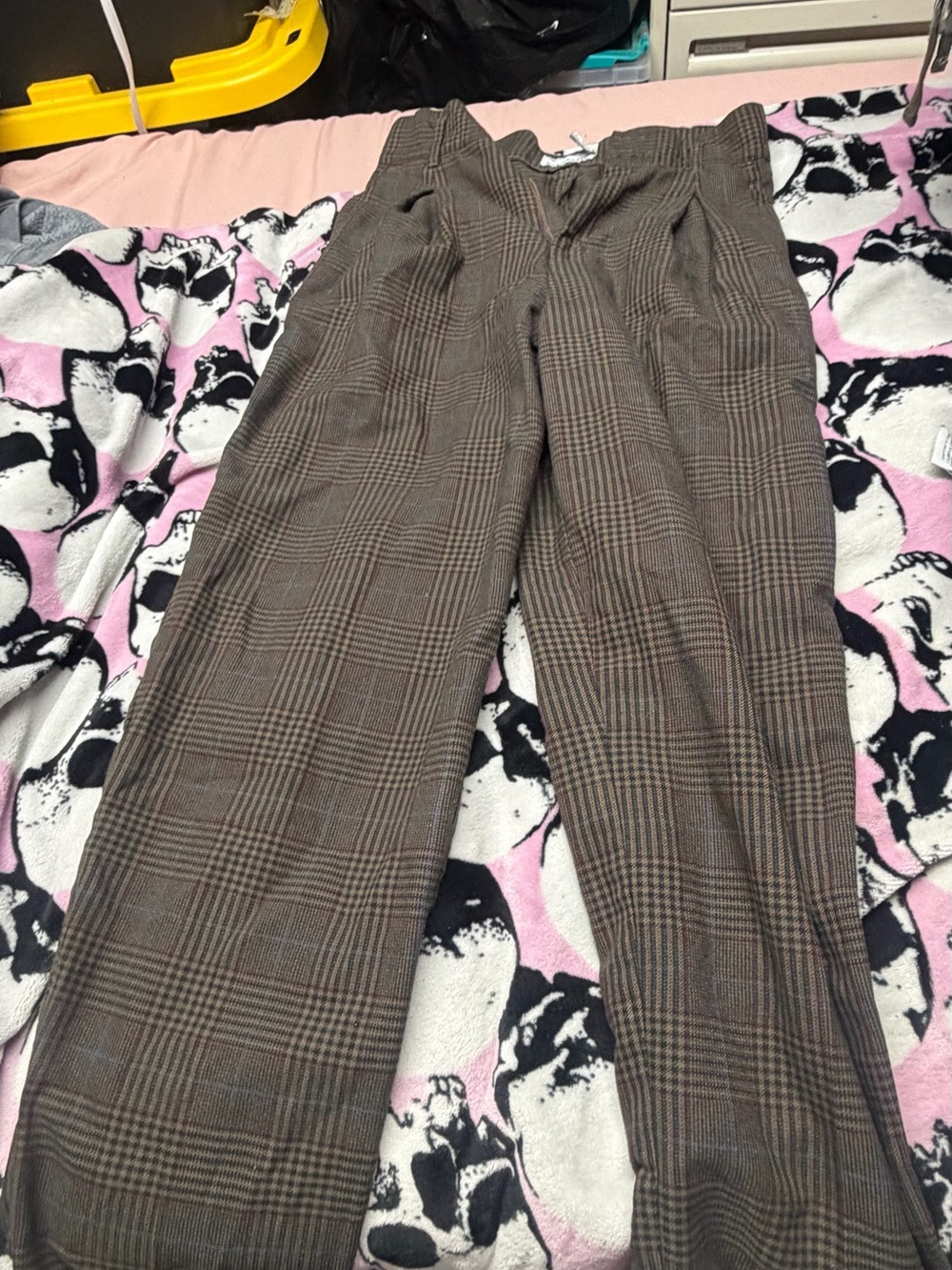 High-Rise Brown Plaid Wide-Leg Women’s Jeans